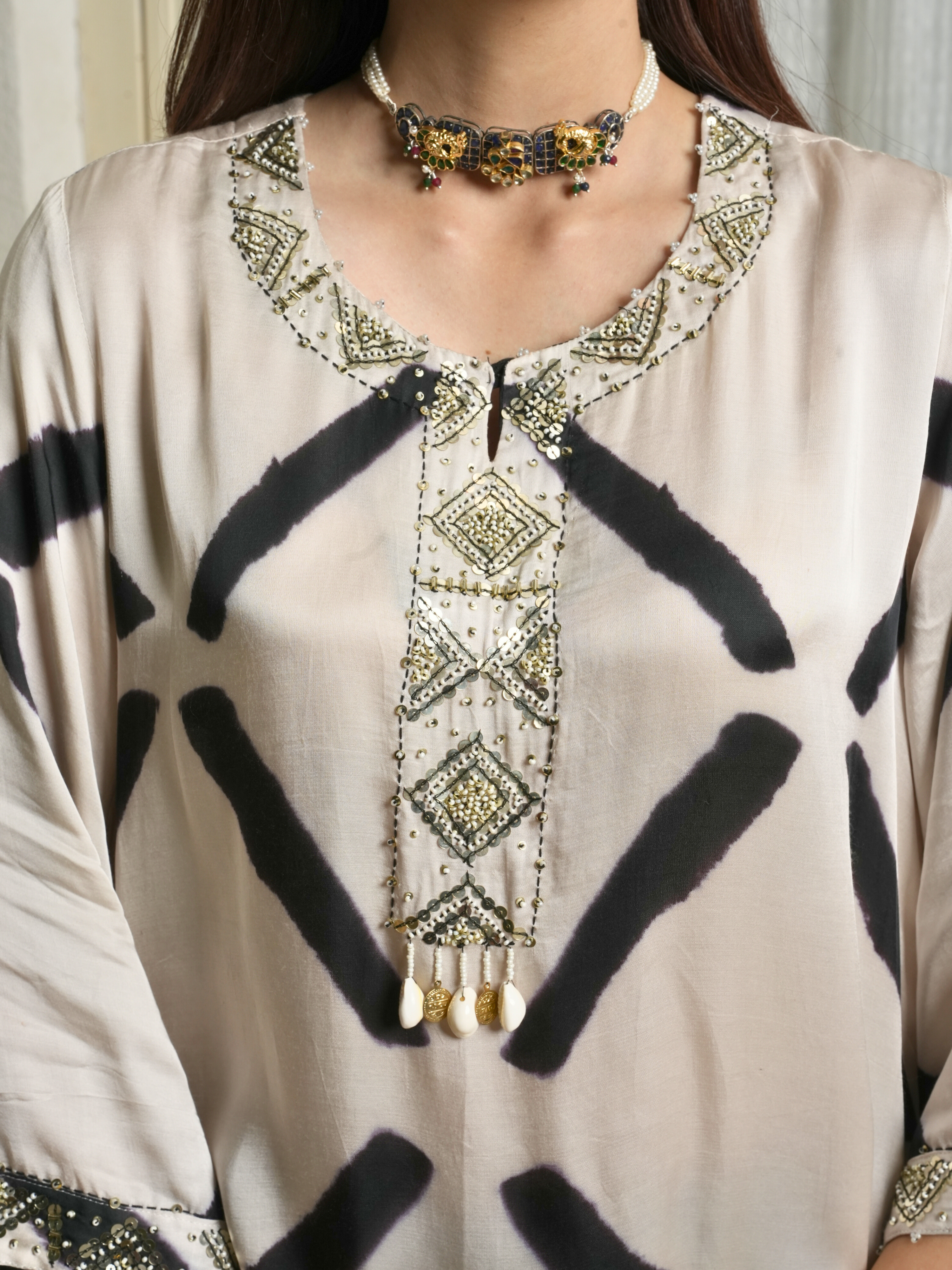 White And Black Cotton Modal Kurta Pant