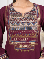 Maroon Kalamkari Kurta Pant(Dupatta Not Included)
