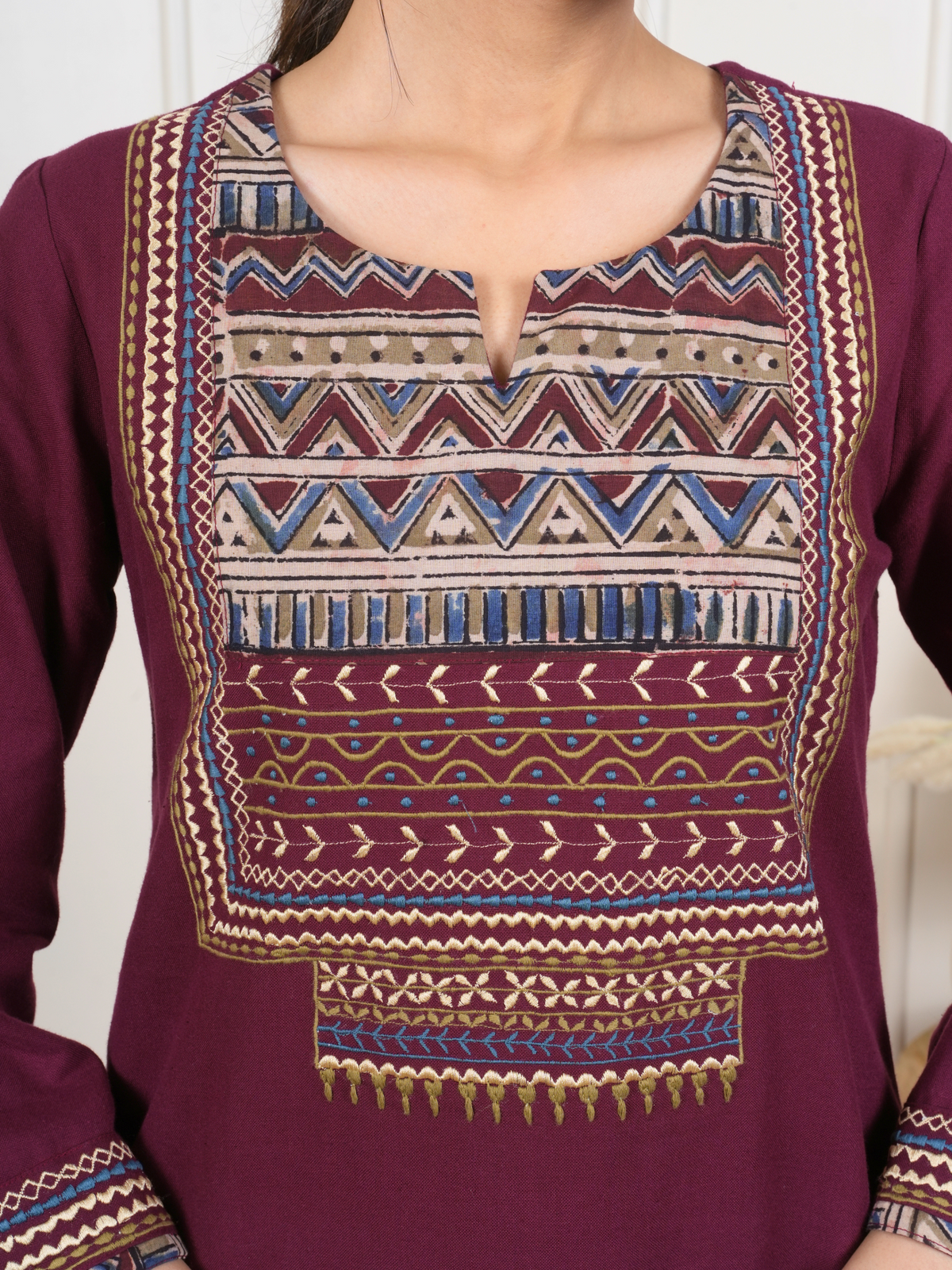 Maroon Kalamkari Kurta Pant(Dupatta Not Included)