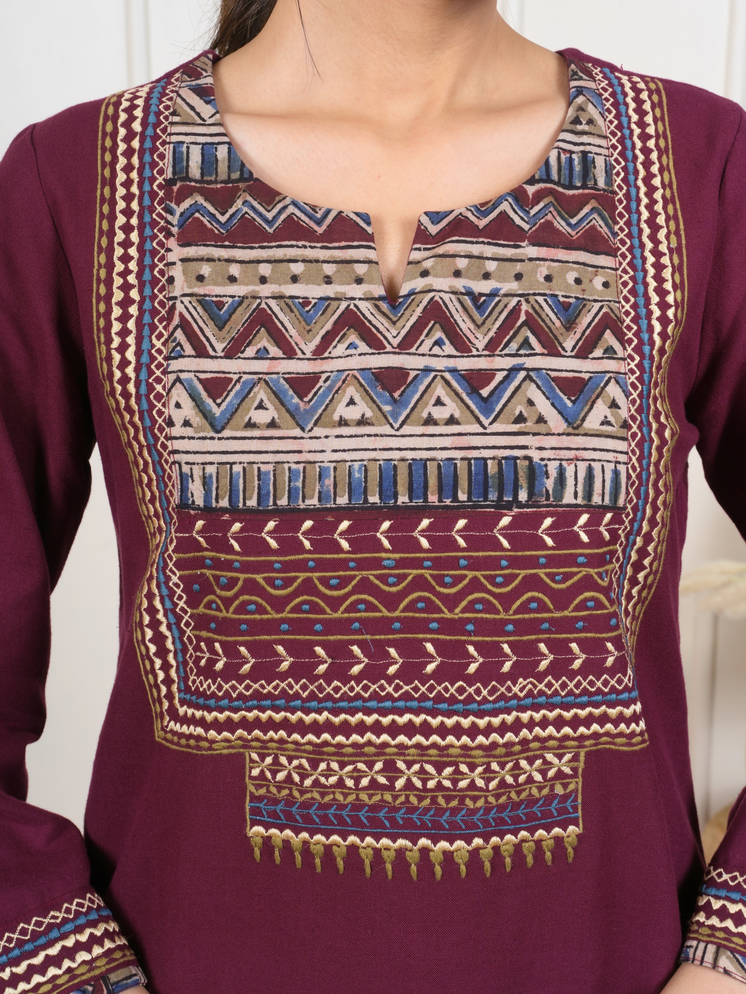 Maroon Kalamkari Kurta Pant(Dupatta Not Included)