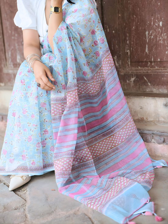 Sky Blue Kota Doriya Saree