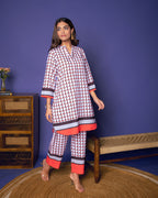 Multicolored Linen Blend Collar Abstract Print Co-Ord Set For Women's