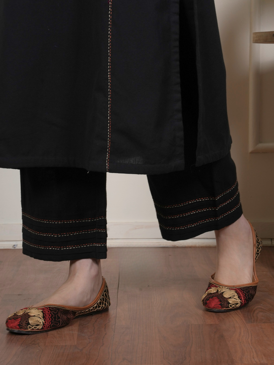 Black Cotton Flax Complete Suit Set