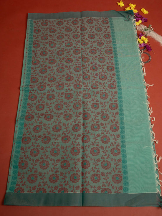 Rama Green Colour Cotton Handloom Self Weaned Saree