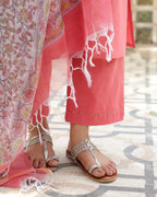 PEACH KURTA PALAZZO-COTTON SLUB WITH KOTA DORIYA DUPATTA