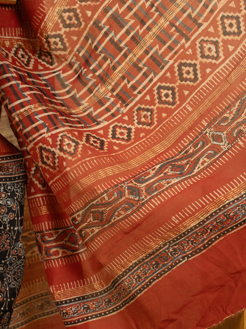 Black Color Chanderi Block Printed Saree