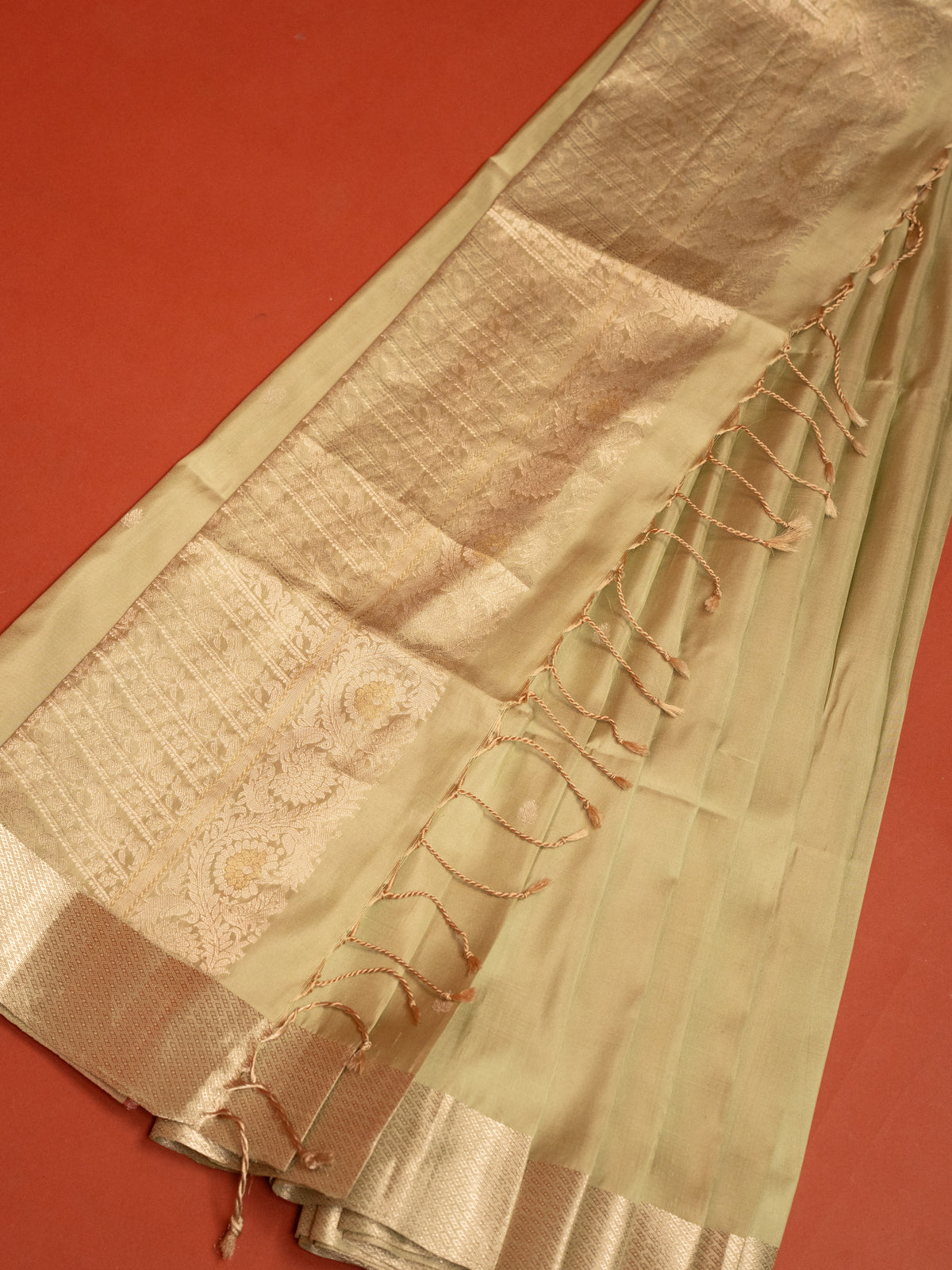 Pista Green Pure Silk Zari Work and Border Saree
