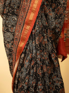 Black Color Chanderi Block Printed Saree