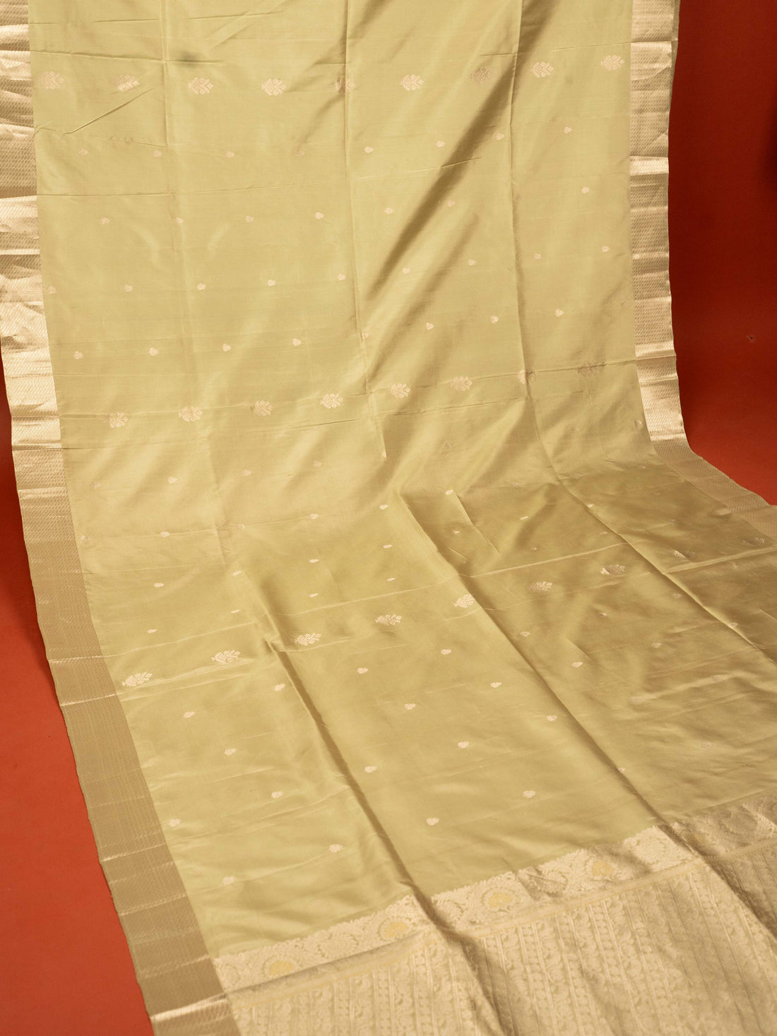 Pista Green Pure Silk Zari Work and Border Saree
