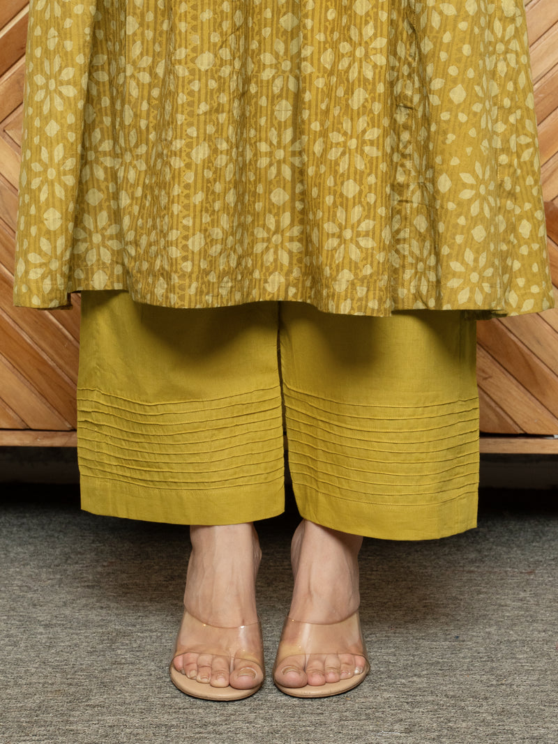 Mustard Colour Cotton Kantha Embroidery Bead Work Handblock Print Kurta For Women's