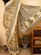 Mustard Yellow  ChanderiBlock Printed Saree