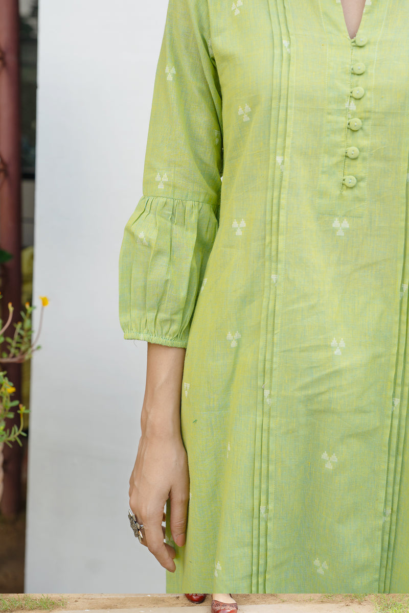 Green Cotton Handloom Kurta Pant Set For Women's
