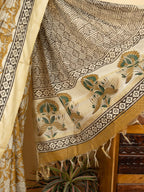 Mustard Yellow  ChanderiBlock Printed Saree