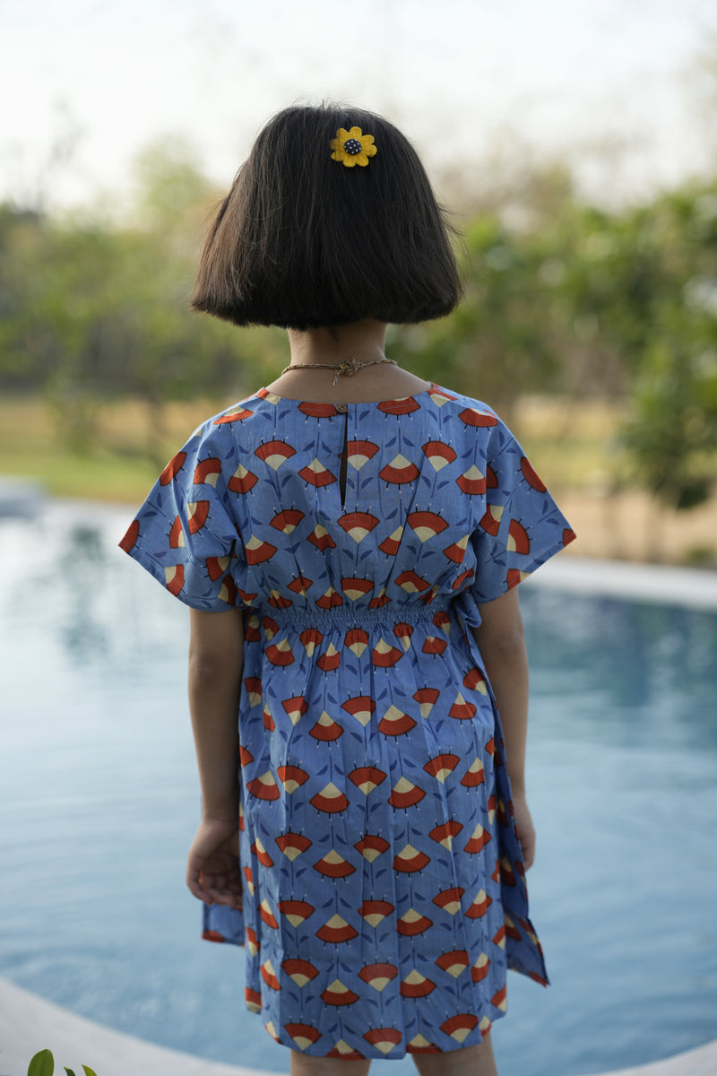 Blue Cotton Kaftan Dress For Girls