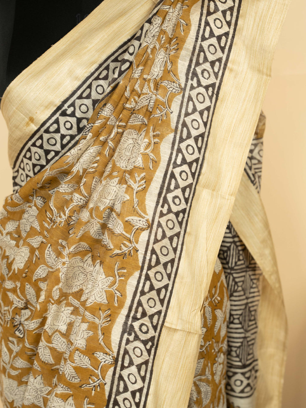 Mustard Yellow  ChanderiBlock Printed Saree