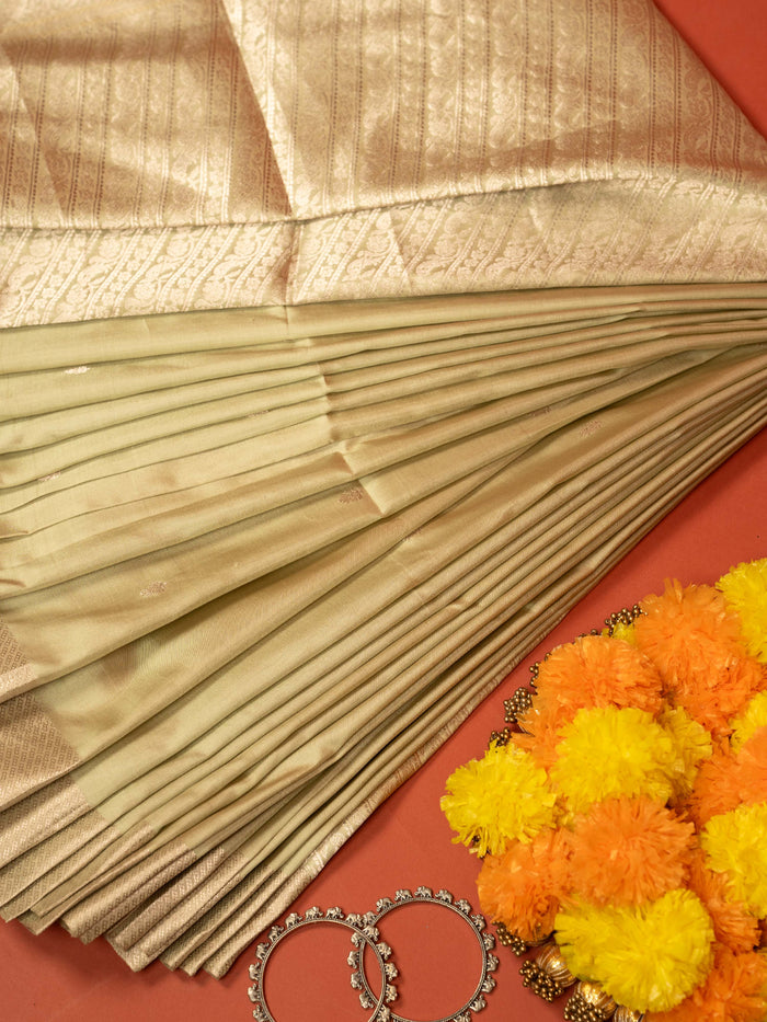 Pista Green Pure Silk Zari Work and Border Saree