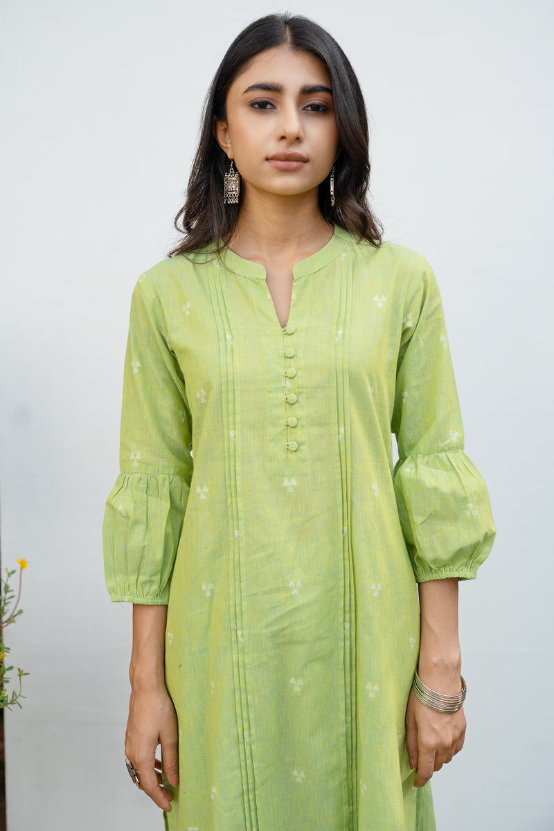 Green Cotton Handloom Kurta Pant Set For Women's