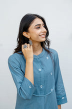 Classic Blue Cotton Kurta Pant Set For Women's