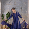 Purplish Blue Chanderi Round Neck Kurta Skirt with Dupatta Set For Women's