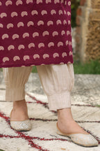 Wine Cotton Round Neck Straight Kurta For Women's