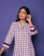 Multicolored Linen Blend Collar Abstract Print Co-Ord Set For Women's