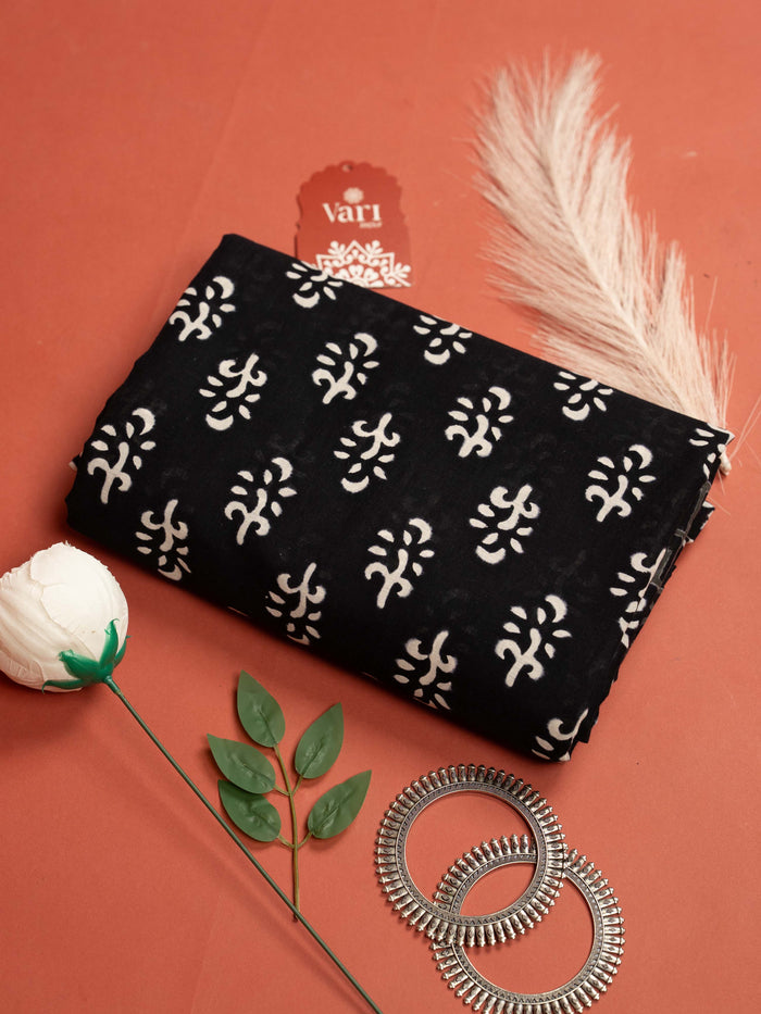 Black Color Cotton Block Printed Saree