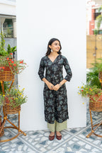 Black Cotton Floral Print Kurta For Women's
