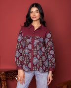 Marron Cotton Collar Short Top For Women's