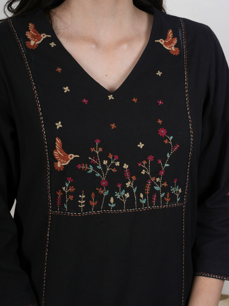 Black Cotton Flax Complete Suit Set