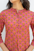 Pink Cotton Printed Kurta For Women's