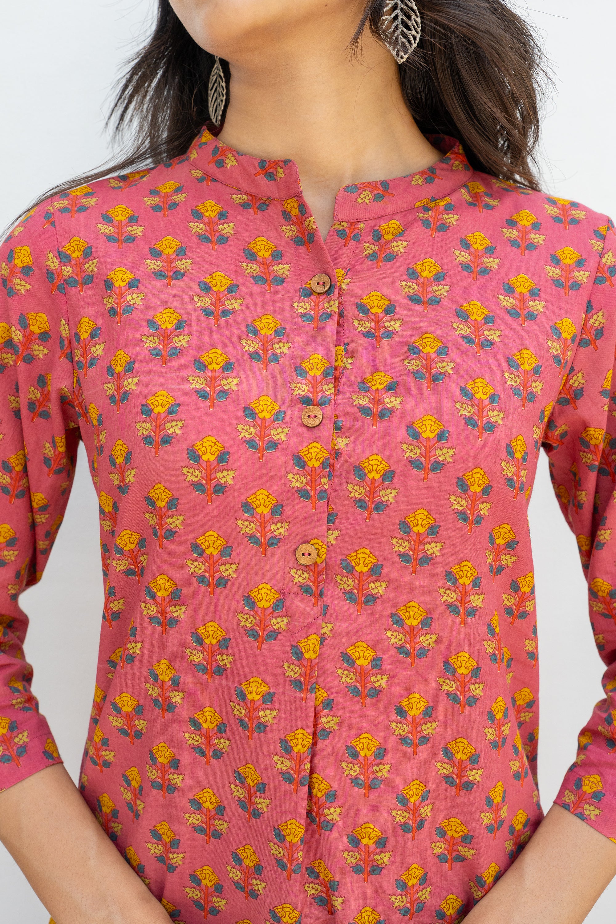 Pink Cotton Printed Kurta For Women's