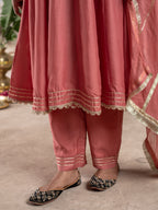 PEACH MUSLIN SILK ANGRAKHA NECK GOTA DORIYA DUPATTA FULL SET