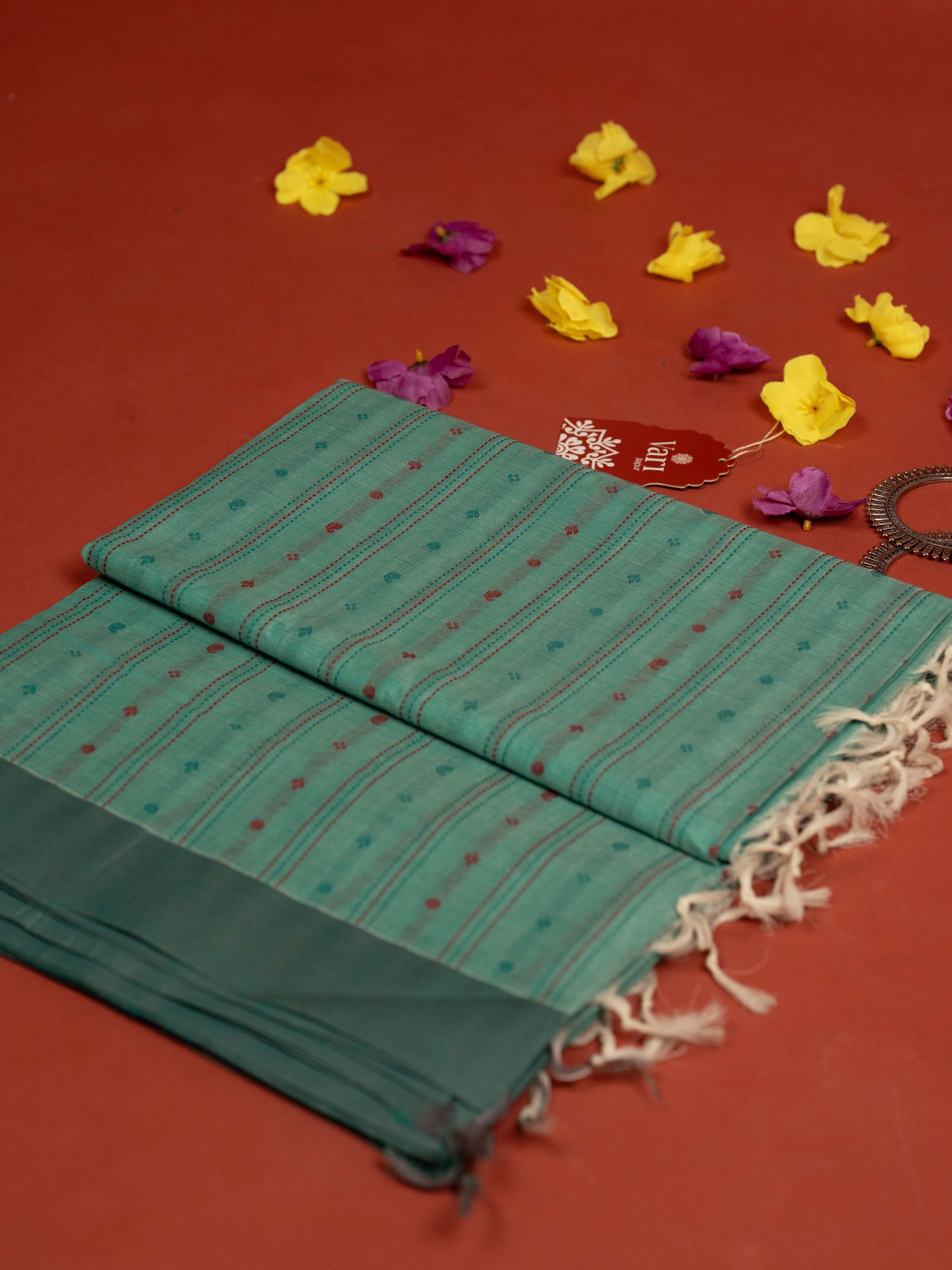 Rama Green Colour Cotton Handloom Self Weaned Saree