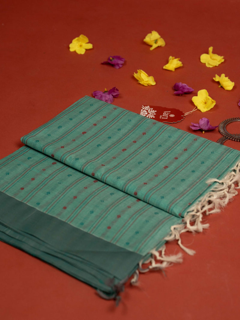 Rama Green Colour Cotton Handloom Self Weaned Saree