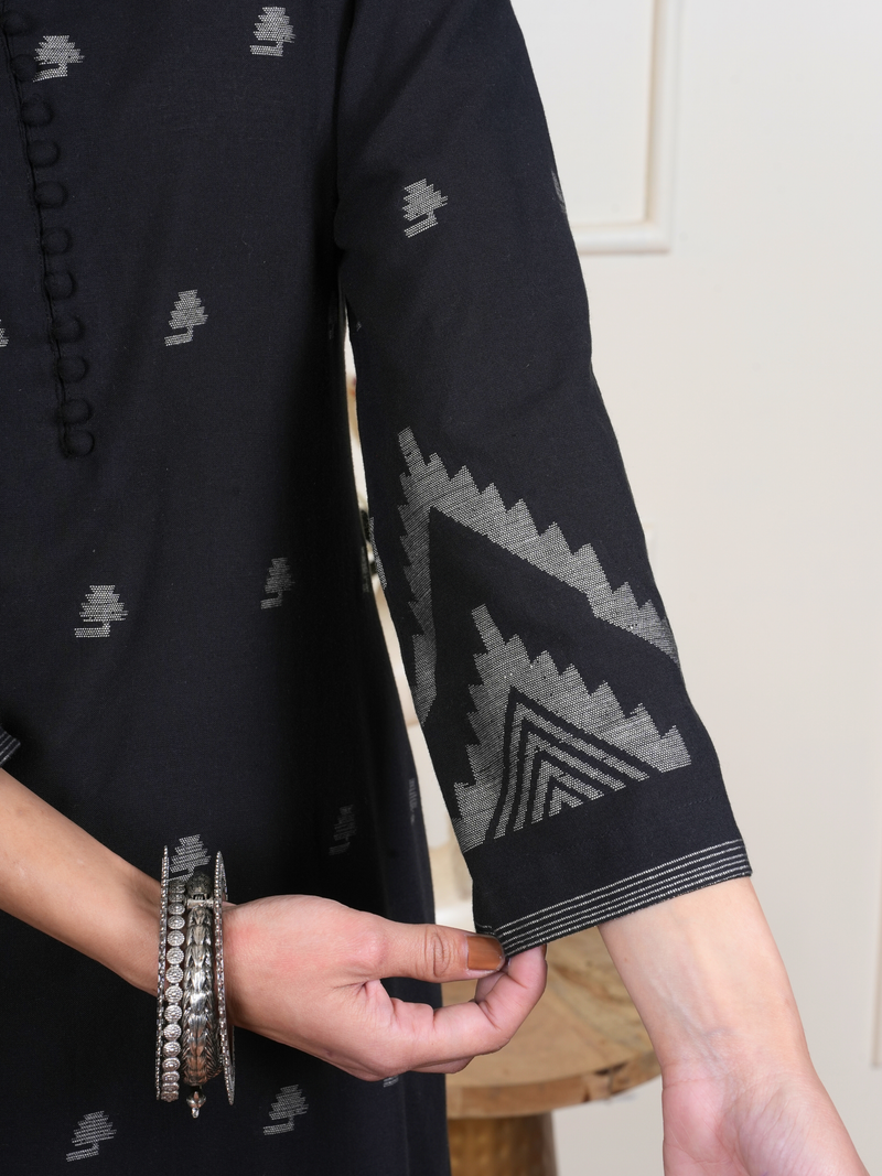Black Cotton Handloom Kurta
