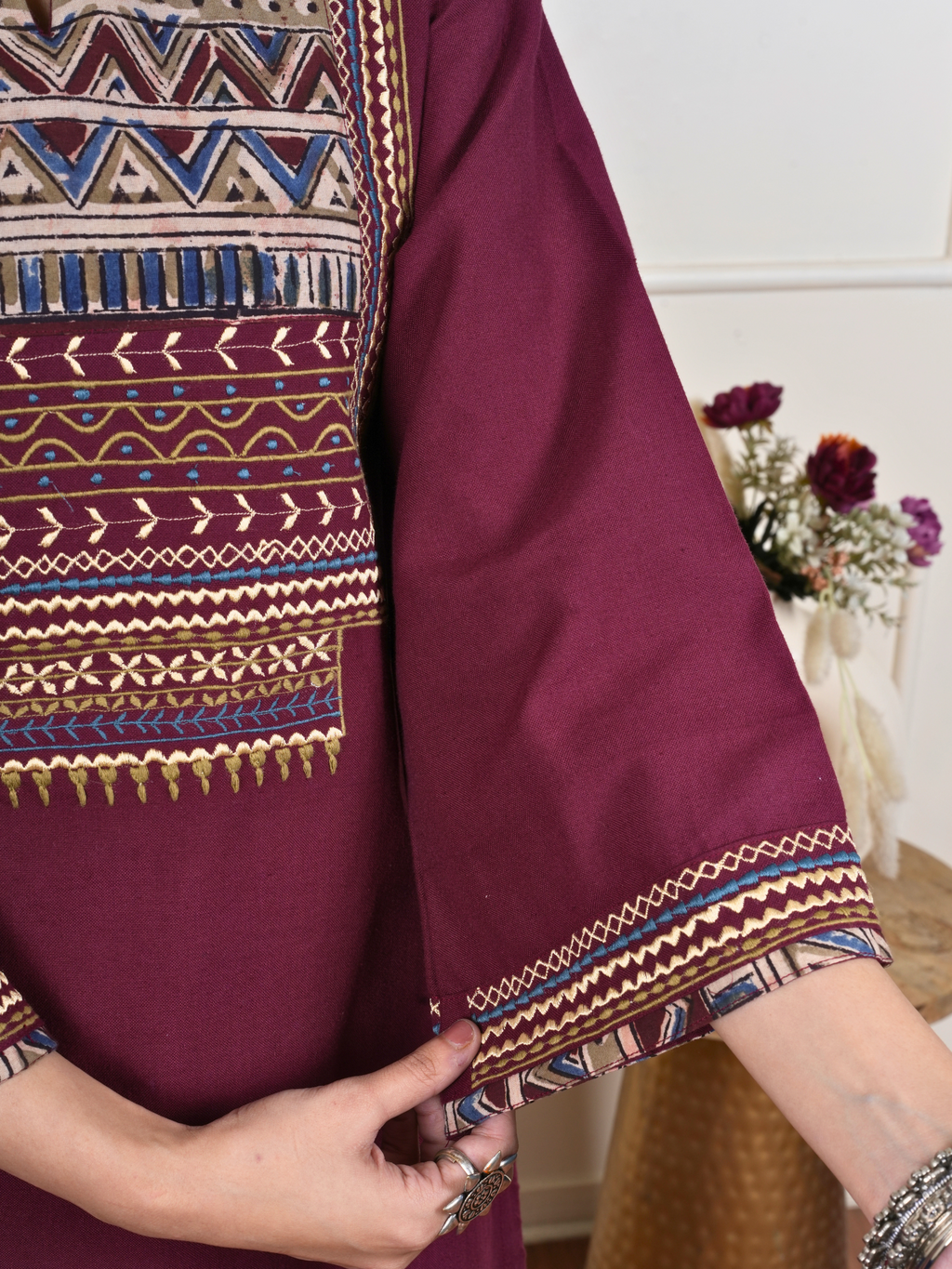 Maroon Kalamkari Kurta Pant(Dupatta Not Included)
