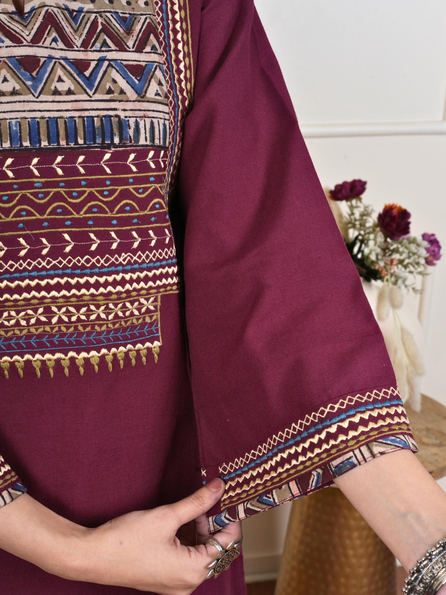 Maroon Kalamkari Kurta Pant(Dupatta Not Included)