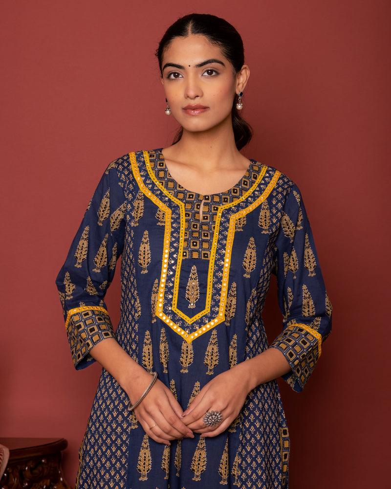 Indigo Cotton Booti Printed Kurta For Women's