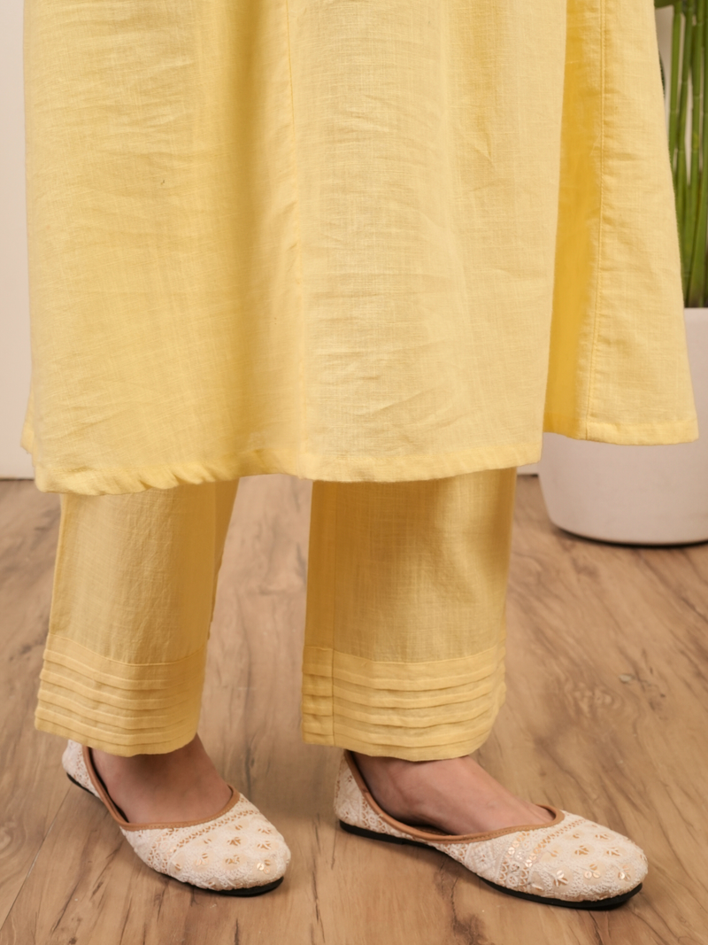 Vanilla Yellow Cotton Slub Complete Suit Set
