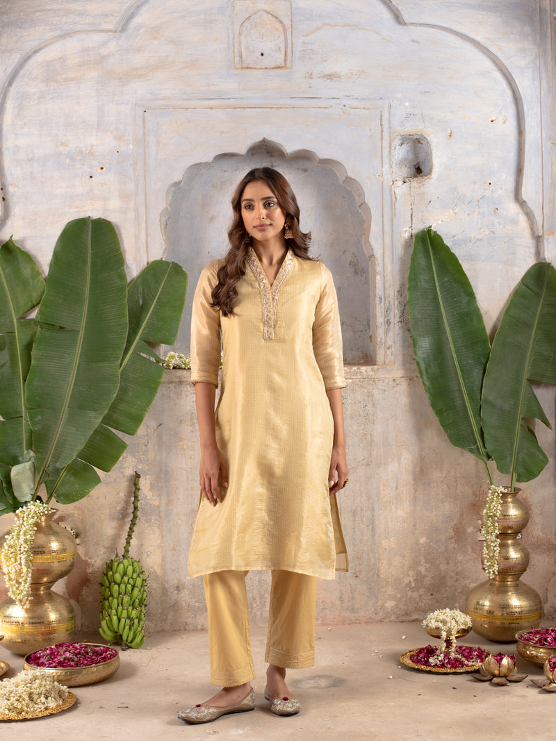 Gold Kota Silk Kurta For Women's