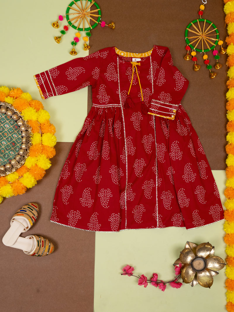 Red Cotton Booti Print Dress