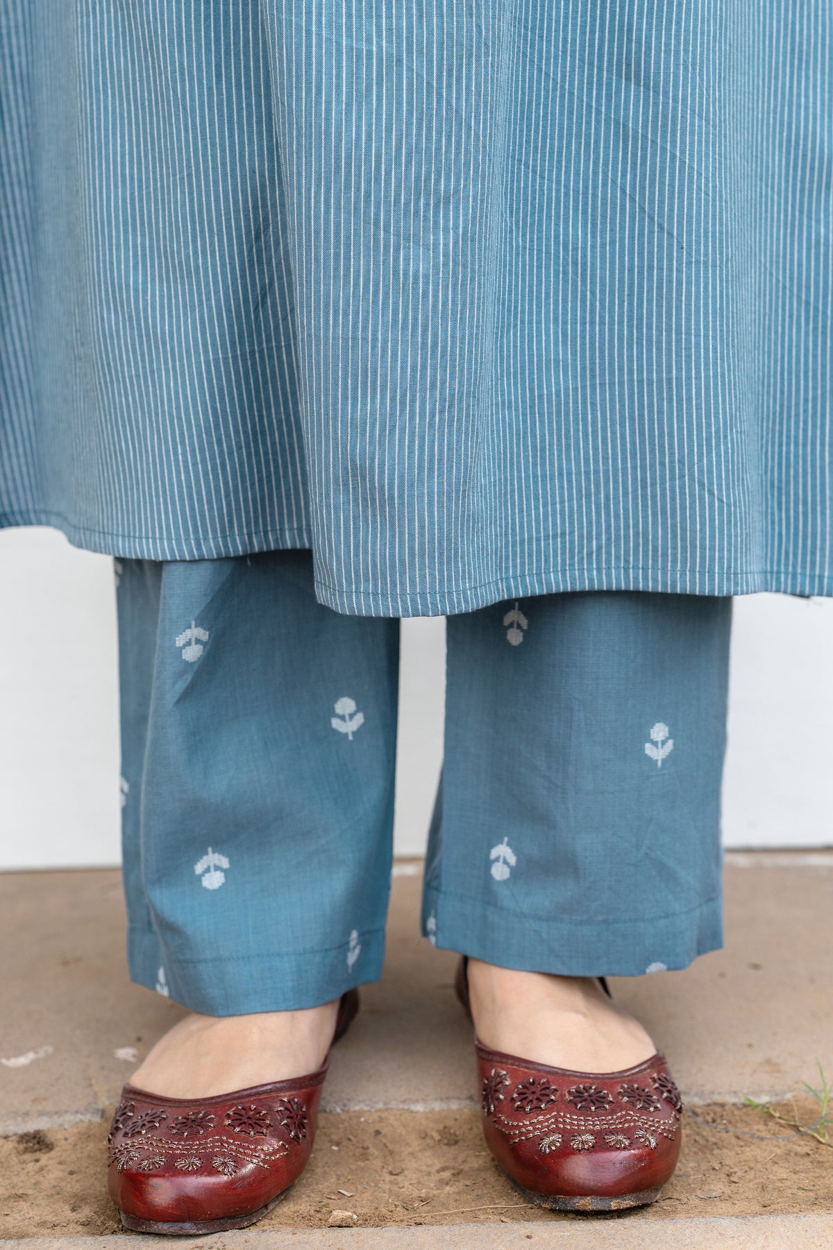 Classic Blue Cotton Kurta Pant Set For Women's
