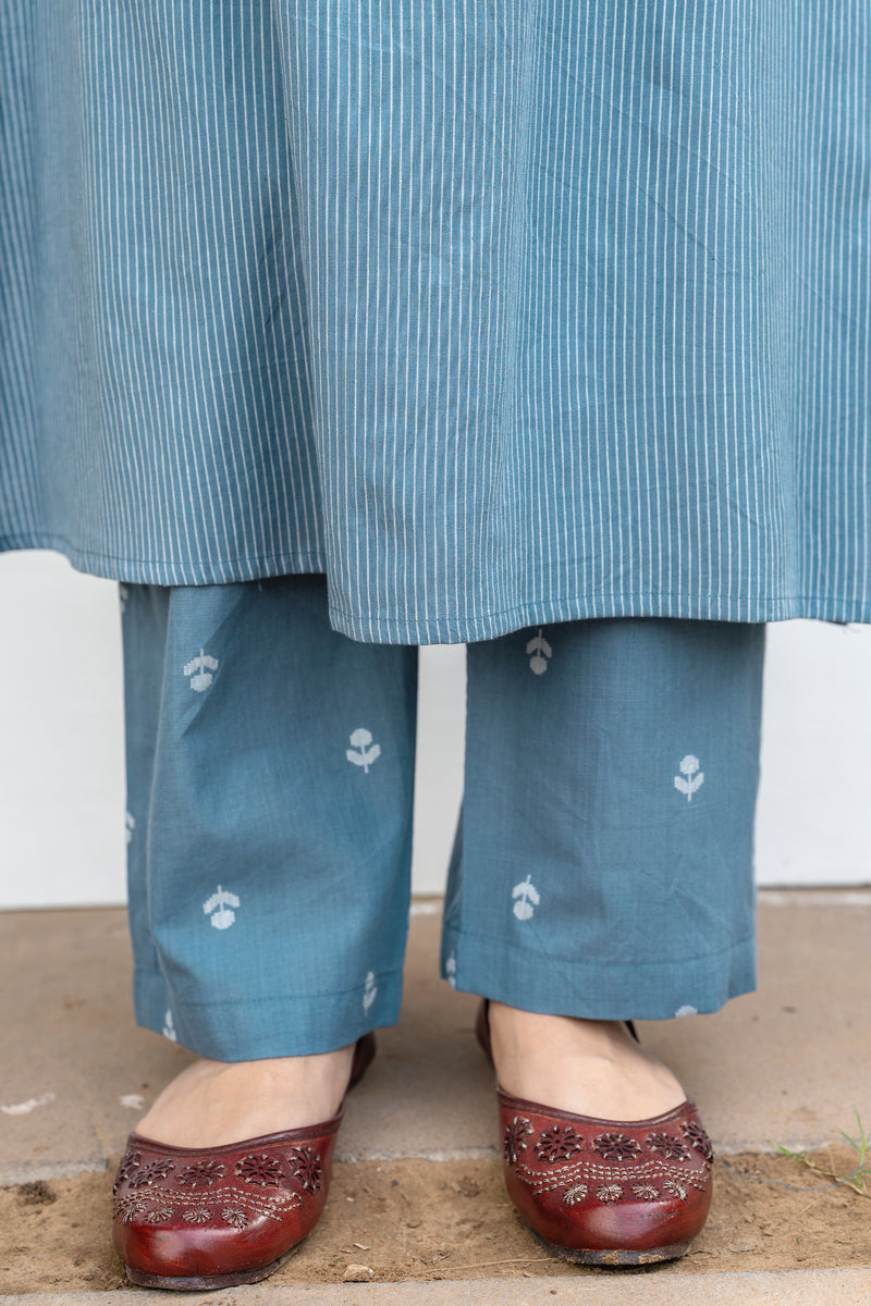 Classic Blue Cotton Kurta Pant Set For Women's
