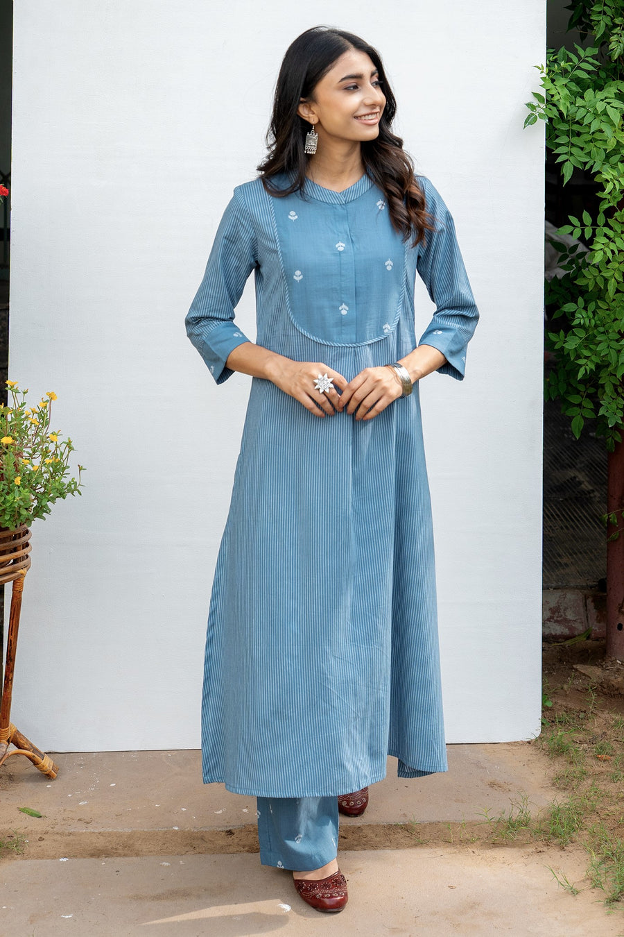 Classic Blue Cotton Kurta Pant Set For Women's