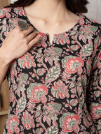 Multi Colour Cotton Round With Neck Floral Print Kurta For Women's