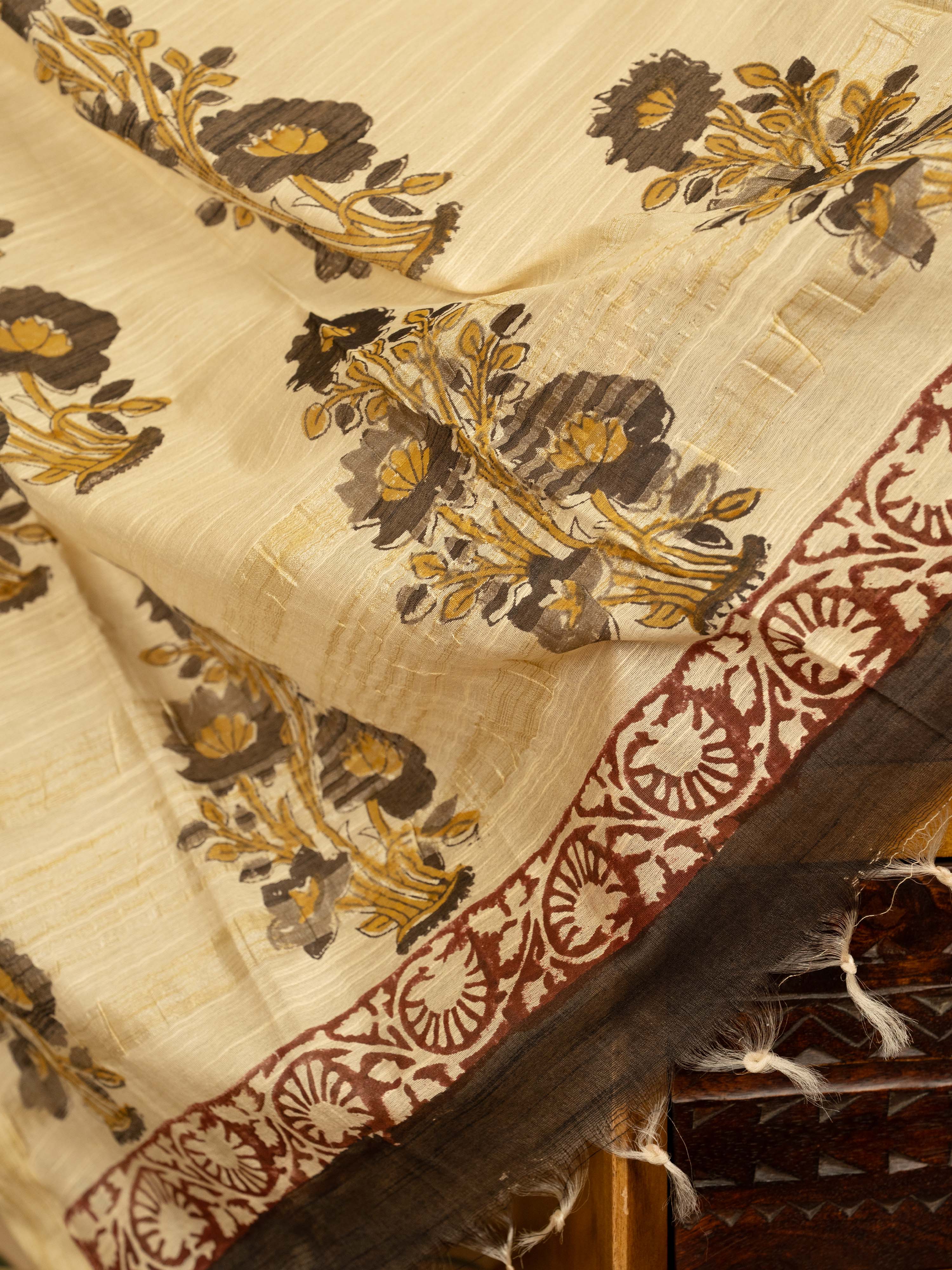 Black Cotton Block Printed Saree