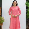 Coral Pink Cotton Handloom Kurta Pant Set For Women's