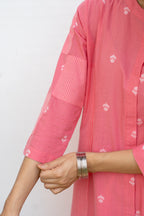 Coral Pink Cotton Handloom Kurta Pant Set For Women's