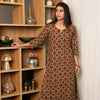 Green Colour Cotton Round With V Neck Floral Print Kurta For Women's