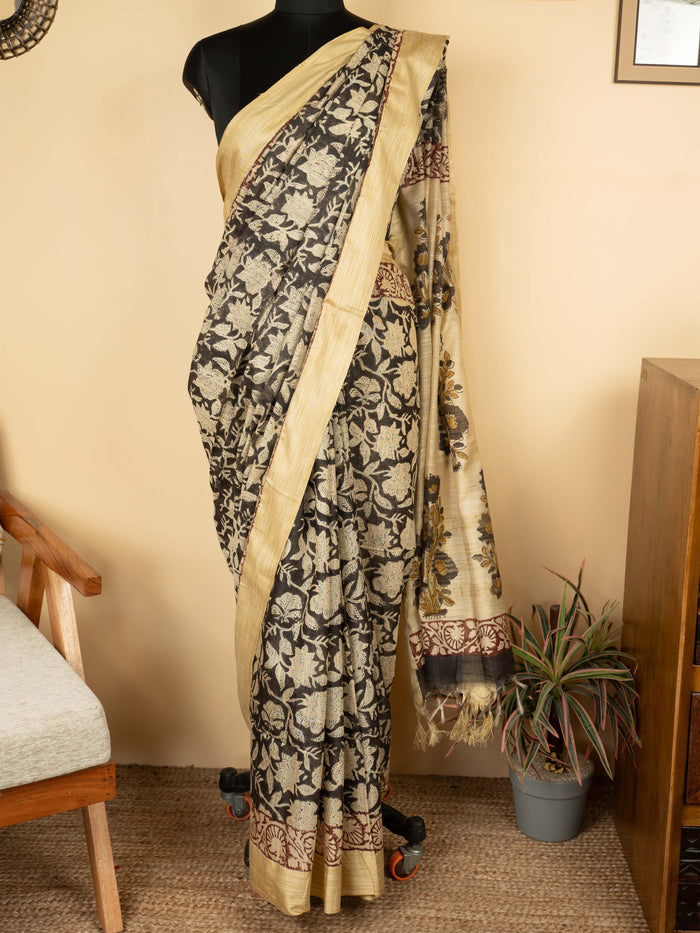 Black Cotton Block Printed Saree